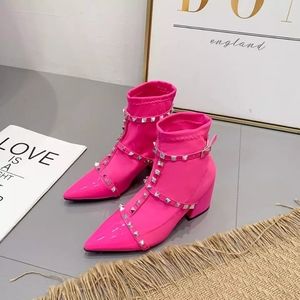 Nwot neon pink ankle boots with studs